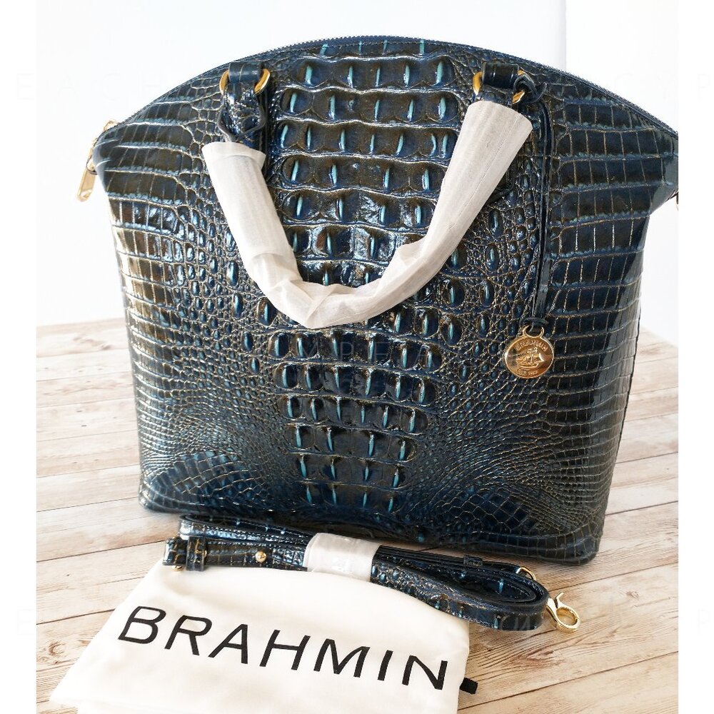 Brahmin Midnight Melbourne Large Duxbury Satchel Leather Zip Dome Coastal Chic